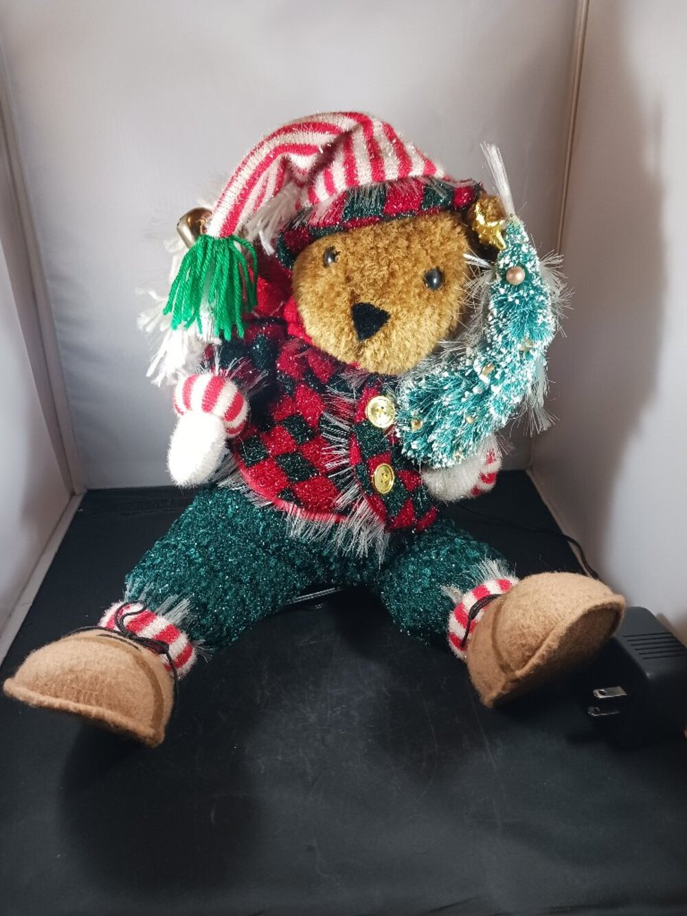 Vintage Avon Fiber Optic Christmas Plush Bear with Tree Lights 17” Decoration